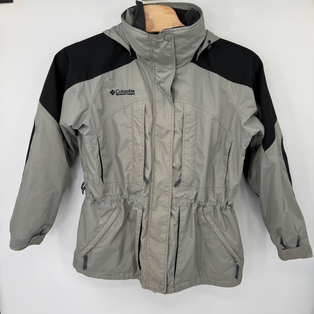 Columbia Double Whammy Jacket Women XL Grey‎ Black Parka Hooded Gorpcore SL7154